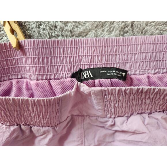 Zara Athletic Shorts Womens Lavender Lilac‎ Elastic Waist Drawstring 2" Medium M - Picture 2 of 2